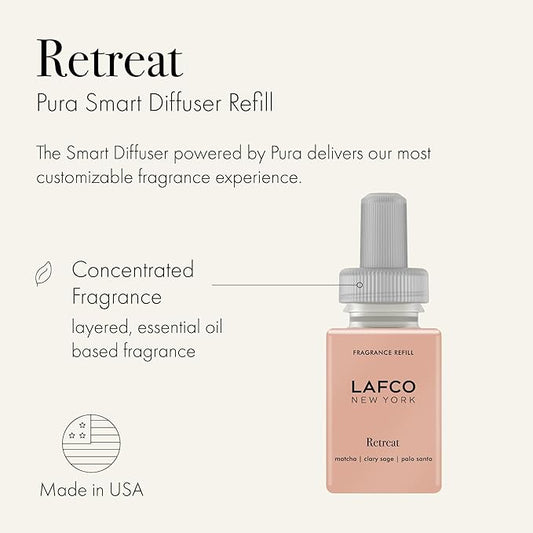 LAFCO New York Pura Smart Device Refill, Retreat - Pack of 2 - Vial Delivers Up to 2 Weeks of Fragrance Life - Made in the USA