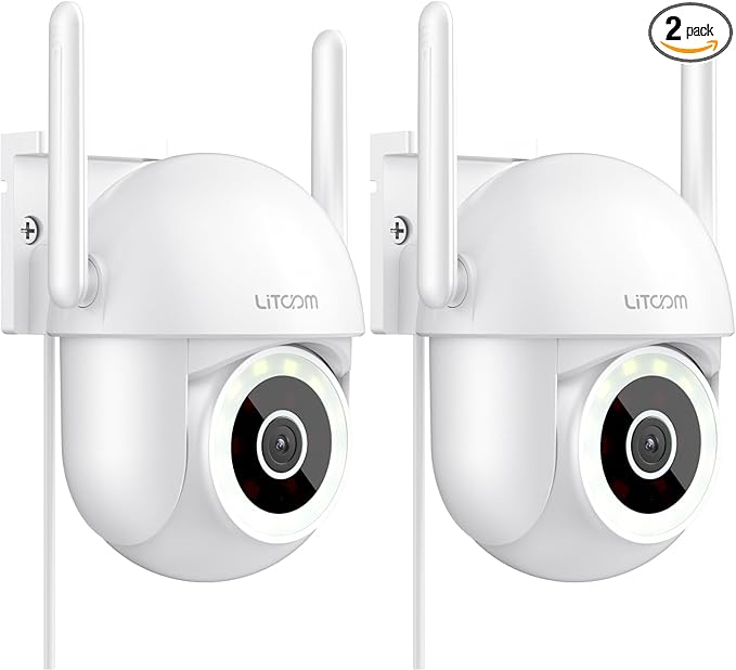 litokam 4MP Security Camera Outdoor, 2.5K Cameras for Home Security Outside with 360° PTZ, Color Night Vision, WiFi Cam with Siren, Auto Tracking & AI Motion Detection, 2-Way Talk (2 Pack)