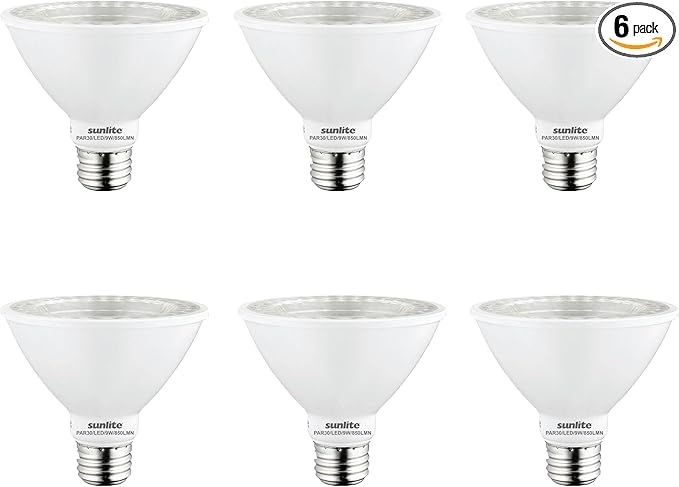 Sunlite LED PAR30 Short Neck Flood Light Bulb, 9 Watt, (75W Equivalent), 850 Lumens, Medium Screw (E26) Base, Dimmable, ETL Listed, 5000K Daylight, 6 Count