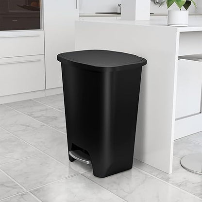 Glad 20 Gallon Trash Can - Plastic Kitchen Waste Bin with Odor Protection of Lid - Hands Free with Step On Foot Pedal and Garbage Bag Rings, Black