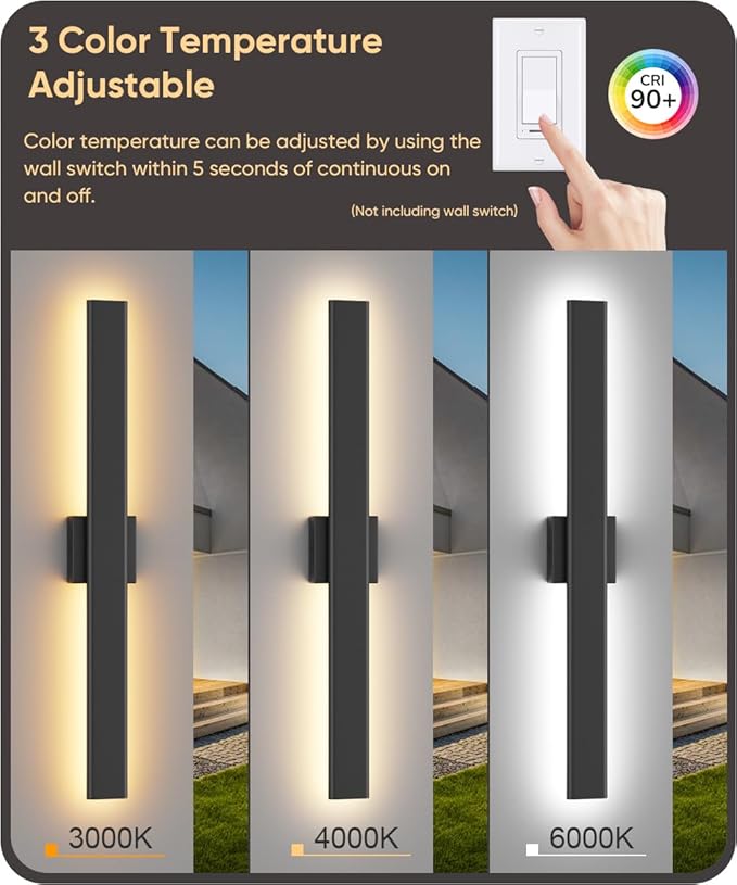 Aipsun Black Outdoor Wall Sconce 3000K 4000K 6000K, 31.5in Modern Exterior Light 1 Pack, Long LED Linear Wall Light Outside Lighting for Entrance, Hallway, Garage, Porch(3CCT)