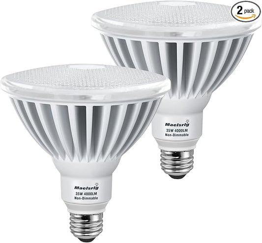 Maelsrlg PAR38 LED Flood Light Bulbs, 300W Equivalent, Indoor Outdoor Flood Light Bulb, Daylight 5000K, Waterproof, 35W 4000LM, Non-Dimmable, 2-Pack