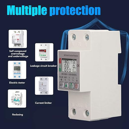 AC85-300V 63A Smart Circuit Breaker, Smart Breaker, Smart Shunt for Tuya Energy Circuit Breaker Multi Function Protector