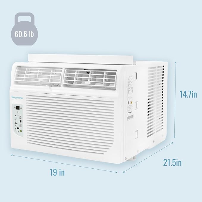 Keystone 8,000 BTU Window Air Conditioner with 3,500 BTU Supplemental Heating, 115V, Window AC Unit with Supplemental Heat for Bedroom, Living Room, Small-Medium Rooms up to 350 Sq.Ft.