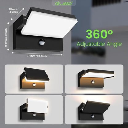 ALUSSO® 20W/40W/55W LED Outdoor Motion Sensor Wall Light, 3000K/4000K/6500K Aluminum Exterior Lighting Fixtures, 360° Rotatable Wall Pack Lights, IP65 Waterproof Sconce for Porch Patio Garage, Black