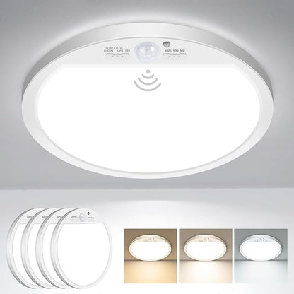 slochi 4Pack Motion Sensor Light Indoor Wired, 12 Inch 3000K/4000K/6500K Closet Lights Motion Sensored, 24W 2400LM Flush Mount Ceiling Light for Hallway Pantry Stairwell Porch, White