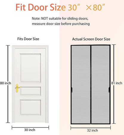 FEGO Magnetic Screen Door Fit Door Size:30"x80", Screen Itself Size 32"x81", Enjoy Breeze, Hands Free Entry, Reinforced Fiberglass Mesh Anti-Tearing, Pet & Kid Friendly, Strong Magnets for Patio/Front