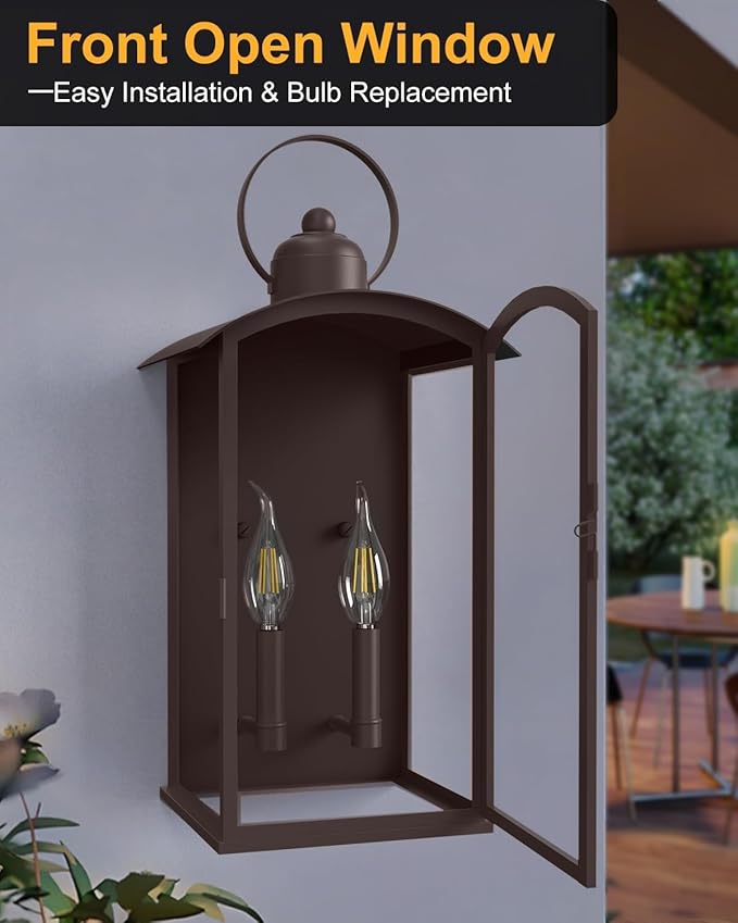 19.7IN Dusk to Dawn Outdoor Wall Light Fixtures,Reddish Brown Exterior Lanterns Waterproof, Large Porch Sconces Wall Mounted Lighting, Modern Front Open Window Wall Lamps for House, Patio