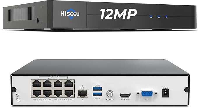 [12MP + 16CH Extendable] Hiseeu 12MP PoE NVR Network Video Recorder, Work with 12MP/8MP/5MP/4MP/3MP/1080P PoE Camera, Motion Detect, 24/7 Recording, Smart Playback, No Hard Drive