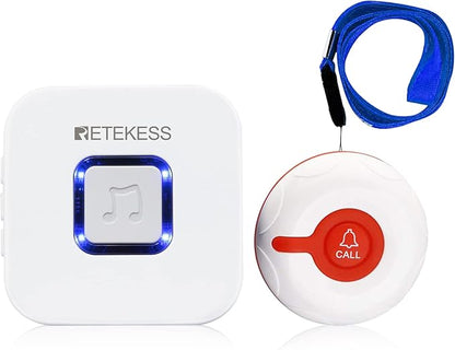 Retekess TH003 Wireless Caregiver Pager System,Nurse Alert System, 492ft,1 Plug-in Receiver,1 SOS Help Call Button for Home,Elderly,Patient,Disabled