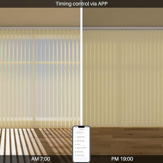 Motorized Sheer Vertical Blinds for Sliding Glass Door - Works With Alex Google Home, Light Filtering Smart Remote Control (Texture Light Beige)