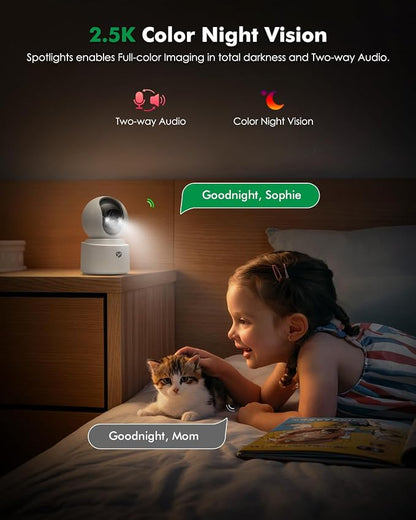 Battery Powered Indoor Camera Wireless 2 Pack with 2.5K Color Night Vision