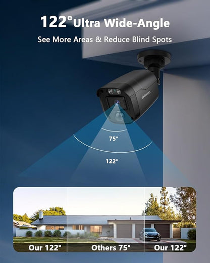 OOSSXX 5MP Wired CCTV Security Camera System with 122 Ultra Wide Angle, 4CH HD DVR Kit, 4X IP66 Indoor Outdoor Cameras, 65ft IR Night Vision, Free App, No Subscription Fee, Remote Access