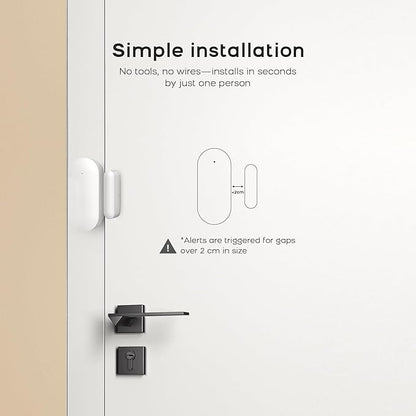 Door Alarm Window Sensors, Door Open Alarm Long Battery Life Wireless for Security Real-Time Notification WiFi Contact Sensor App Control No Monthly Fee, White
