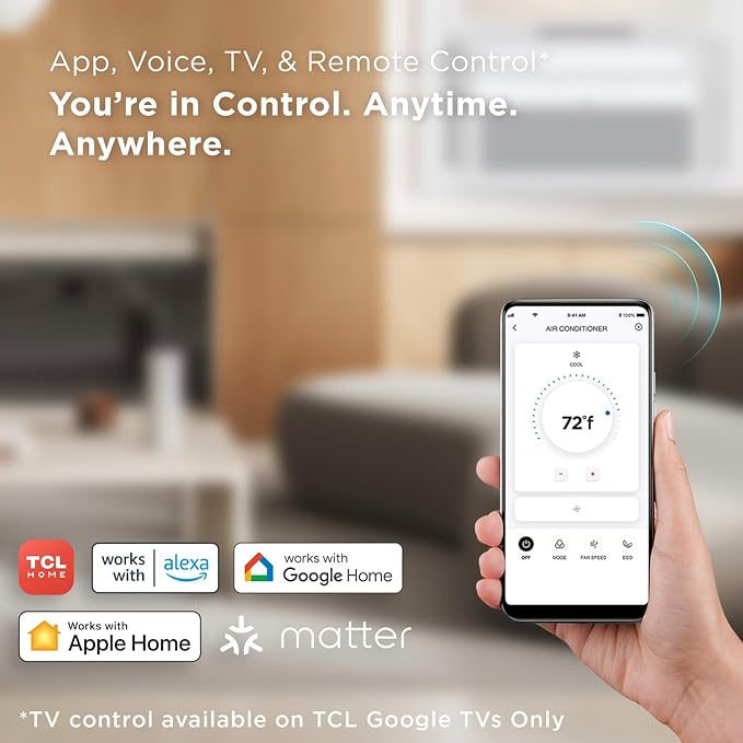 TCL 10000 BTU Q-Series Smart Inverter Window AC, Energy Efficient Air Conditioner with Fan, Dehumidifier, Remote Control & WiFi, Works with Smart Home Devices & TCL Home App, Cools up to 450 Sq. Ft.