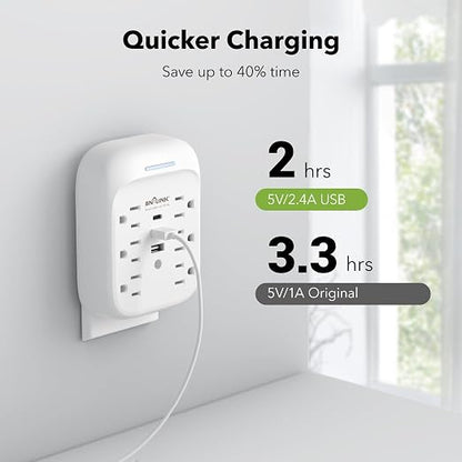 BN-LINK Surge Protector USB Wall 6 Outlet Extender with 3 USB Ports (USB C), Multi Plug Outlet Expander, Electrical Splitter for School, Travel, Office, Home, ETL Listed