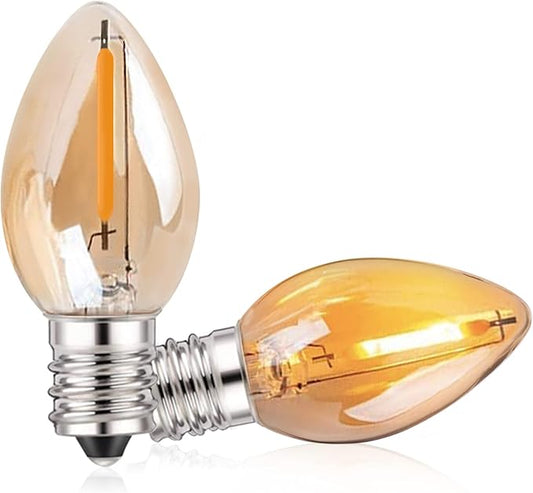 C7 LED Night Light Bulbs 0.5W, E12 Candelabra Base Candle Light Bulb Warm 2200K Equivalent 5W/7W Incandescent Bulb, Mini Light Bulbs for Chandelier Nightlight Salt Lamp Window Bulbs (2 Pack Gold)