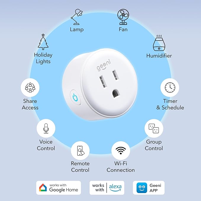 Geeni Dot Plug, 2.4 GHz Wi-Fi, Fire-Resistant, Schedule & Timer, 1-Pack | Compatible with Alexa and Google Home, schedule and automate power