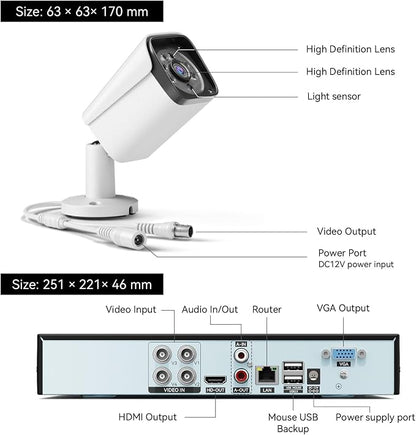 Wired Security Camera System Outdoor, 4X 3MP CCTV Camera, 500G HDD