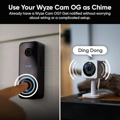 Doorbell Camera v2 + Wedge Kit, 2K Smart Video Doorbell with Motion Activated Voice Prompt, Night Vision, 2-Way Audio, Motion Detection, 24/7 Recording, IP65, Compatible with Alexa & Google, Wired
