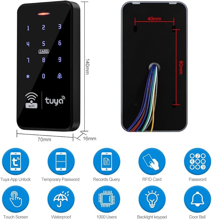 Waterproof Access Control Keypad Home Security System Tuya Smart Remote Unlock Including 10Pcs Key Rings