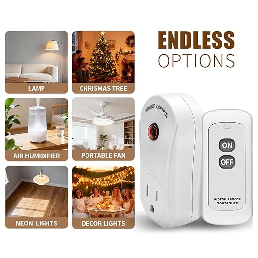 Remote Control Outlet, C-GLNKY Wireless Electrical Plug Switch for Lights, Lamps, Fans, 100ft RF Range,15A 1800W (1 Remote + 1 Outlet+1 Battery)