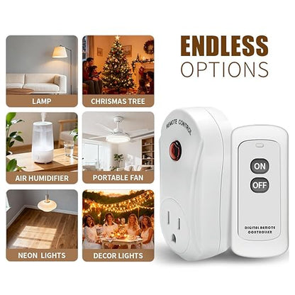 Remote Control Outlet, C-GLNKY Wireless Electrical Plug Switch for Lights, Lamps, Fans, 100ft RF Range,15A 1800W (1 Remote + 1 Outlet+1 Battery)