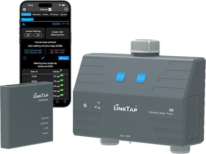 LinkTap D1 2-Zone Smart Hose Timer & Gateway, 2 Built-in Flow Meters | Irrigation by Weather/Volume/Duration, Real-Time Fault Detection & Alerts, Anti-Freeze Protection, Long Battery Life, IP66