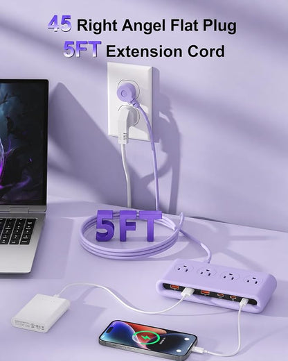 Power Strip with USB Port - 4AC & 6 USB(3USB C), Outlet Extender 5FT | Flat Plug Extension Cord with Multiple Outlets, PD20W Bedside Charging Station for Multiple Devices - Travel Home Office