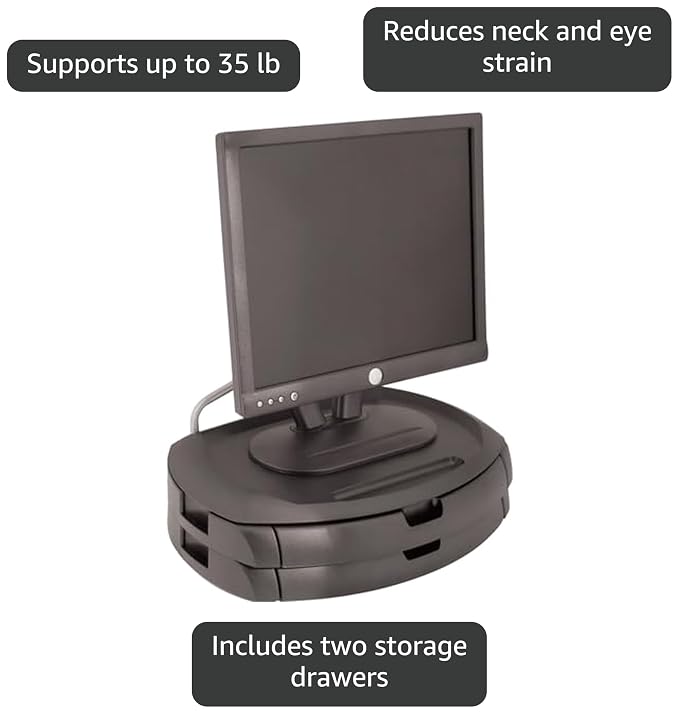 Kantek LCD Monitor Stand, 18" X 12.5" X 5", Black, Supports 35 Lbs