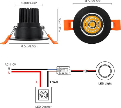 inShareplus 2 Inch LED Downlight, 3W Recessed Lighting 220LM COB Dimmable, 4000K Natural White, CRI80, Black Trim, Ceiling Lights with LED Driver, 12 Pack