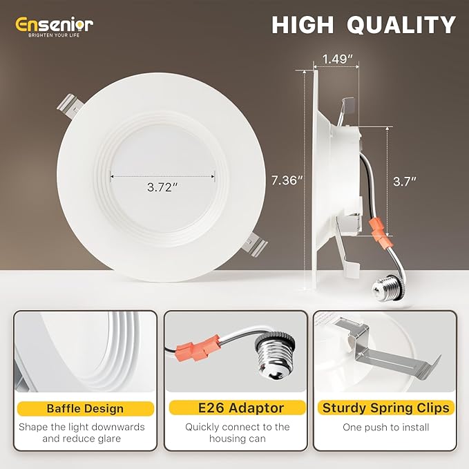 Ensenior 5/6 Inch 5CCT LED Can Lights with Night Light 6 Pack, Retrofit Led Recessed Lighting, Baffle Trim, Dimmable, 9W=110W, 1000LM