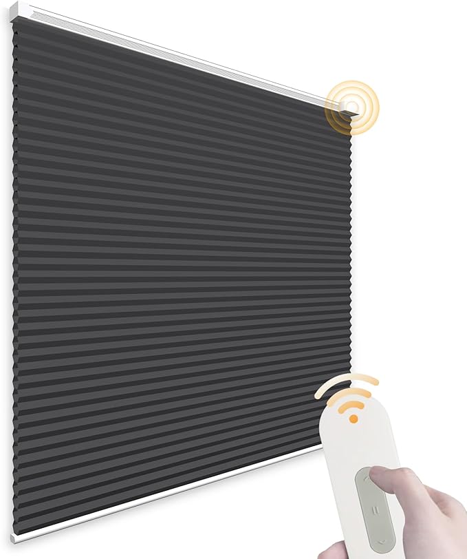 Motorized Cellular Shades Cordless Blackout Rechargeable Window Shades with Remote for Privacy Protection Smart Home Electric Curtains Automatic Honeycomb Blinds for Windows, 32" x 48", Black