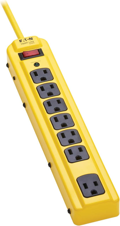 Eaton Tripp Lite Series TLM704SA Heavy Duty Power Strip with Surge Protection, 7 Outlets, 450 Joules, 4ft Cord, Yellow Metal Housing, Under Desk & Wall Mountable, Cord Wrap, Industrial Garage Shop