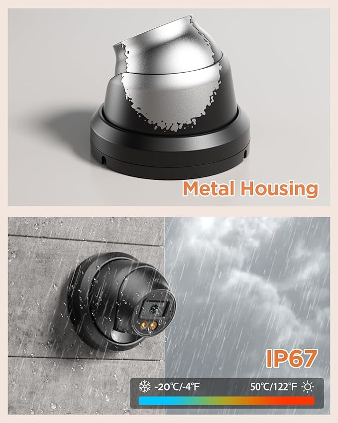 4MP PoE Camera with AI Person Detection & Color Night Vision, Outdoor Indoor Security Camera, 2.8mm Lens 110° View, Built-in Mic, 24/7 Recording, Weatherproof Dome, Black PD93BA3-4M