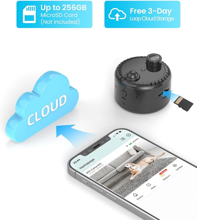 VIDCASTIVE 4K Mini WiFi Indoor Camera Wireless Nanny Cam with Night Vision, AI Motion Detection, Long Battery Life, Cloud & SD Storage