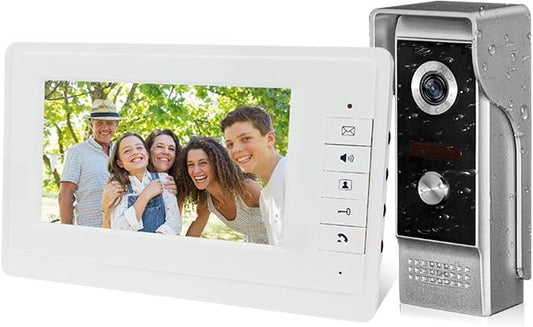 LIBO 7" Video Intercom Wired Home Video Door Entry System, One Indoor Monitor with One Outdoor Camera, Waterproof Rainproof IR Night Vision, Two-Way Audio