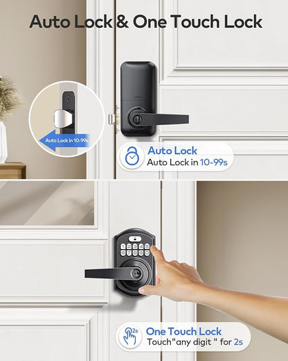 TEEHO TE004 Keyless Entry Door Lock Handle with Keypad, Matte Black