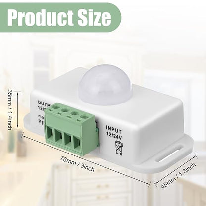 6 Pack 12V 24V PIR Sensor LED Motion Sensor Motion Detector Light Switch Body Infrared Sensing Timer Function Sign Control PIR Controllerfor Flexible LED Strip Lights(White)
