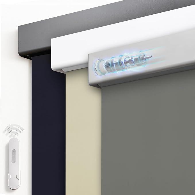Motorized Blinds with Remote, Blackout Rechargeable Automatic Roller Shades, Cordless Smart Blinds Compatible with Alexa, Custom Blind for Indoor Windows, Photo Film Gray