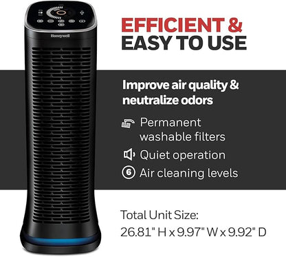 Honeywell Air Genius Air Purifier for Home, Large Rooms up to 1268Ft² with Permanent, Washable Filter, Reduces Dust, Pollen, Pet Dander, Odors, Smoke, Black, HFD360