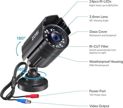 ZOSI 1080P HD TVI Security Camera for Home Office Surveillance CCTV System Bullet BNC Camera with Night Vision Black（Renewed）