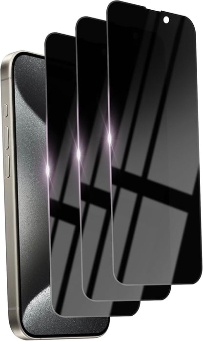 3 Pack Privacy Screen Protector for iPhone 15 Pro Max Tempered Glass 6.7inch Private Saver Anti-Spy Eye Protection Anti-Scratch Full Coverage