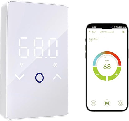 MAXKOSKO 2Pcs WiFi Smart Thermostat for Electric Floor Warming System with Touchscreen LED Display 120V/240V, Easy Connection & Energy Saving Home Programmable Thermostat White