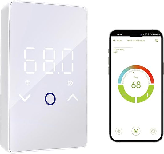 MAXKOSKO 2Pcs WiFi Smart Thermostat for Electric Floor Warming System with Touchscreen LED Display 120V/240V, Easy Connection & Energy Saving Home Programmable Thermostat White
