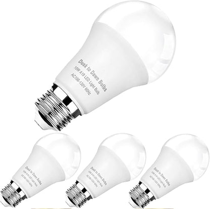 4-Pack Dusk to Dawn LED Light Bulbs, 75W Equivalent, Daylight 5000K 1,100LM, Automatic On/Off Outdoor Light, E26 A19 10W Bright Porch Light Bulbs, for Indoor/Outdoor Yard Patio Garage Garden