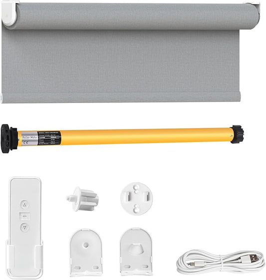 Motorized Roller Shade Conversion Kit — Remote-Controlled Upgrade for Roller/Zebra/Roman Shades, Fits 1.5" (38mm) Tubes, 12 lb Lift, Quiet Copper Motor, USB-C Rechargeable — Model AM25-1/25-ES-E