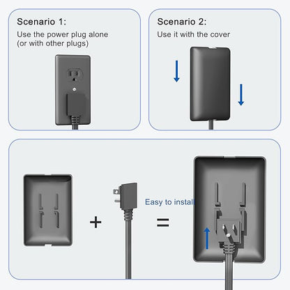 CABOCASA 3FT Ultra Flat Plug Extension Cord Power Strip with 3 Outlets, Patented Detachable Ultra-Thin Outlet Cover Concealer & Ultra-Flat Plug, Max. 13A 125V 1625W ETL Listed, Black Color