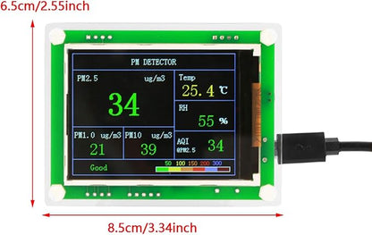 5V Air Quality Monitor, Air Pollution Detector Meter Sensor Tester with 2.8" Screen for Monitoring PM2.5 Temperature Humidity and Air Particulates for Indoor/Outdoor