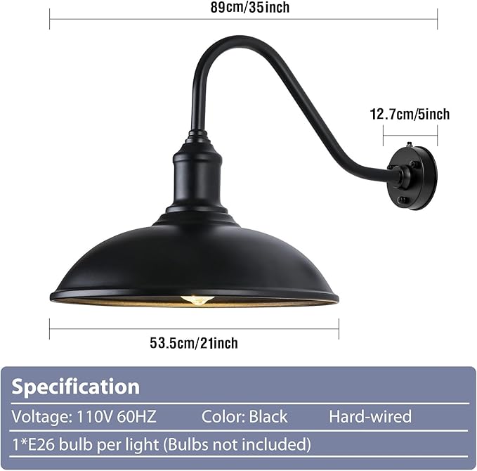 Dusk to Dawn Exterior Farmhouse Lighting, 21" Barn Light Fixture for House with Anti-ponding Bottom, Barn Gooseneck Lighting for Garage Patio Porch (21" Diameter, 1 PC)